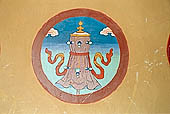 Ladakh - Likir gompa, mural paintings: the 'Eight Auspicious Symbols'